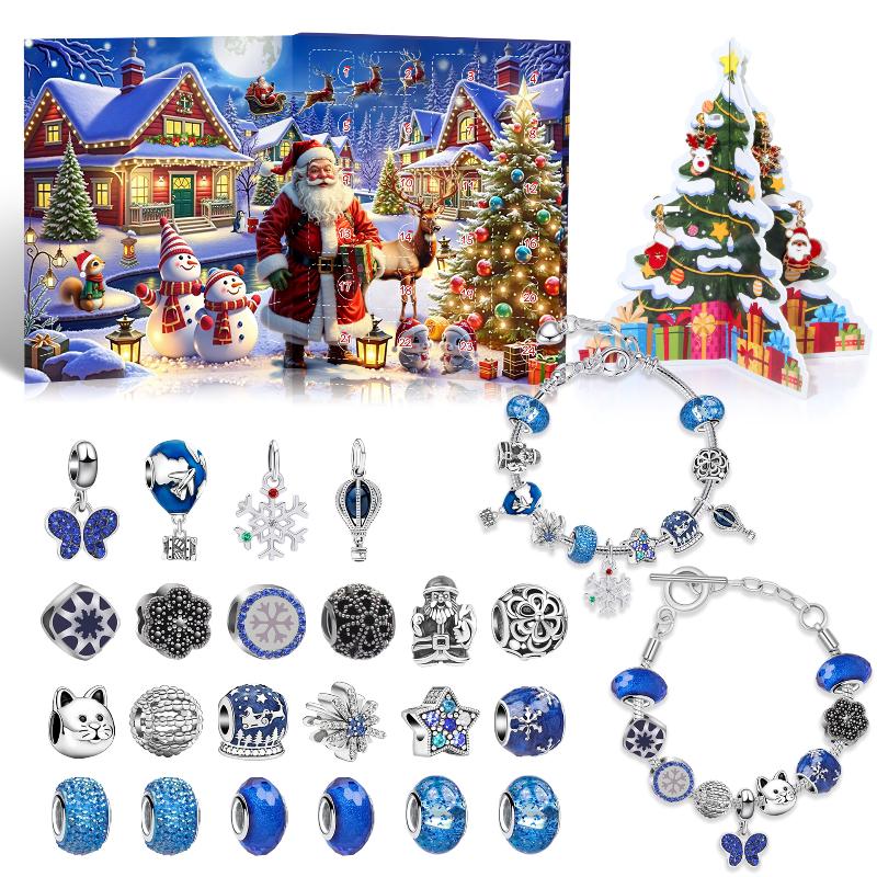 Christmas Advent Calendar With 24 Grids Blue Countdown Box Diy Bracelet Making Kit Holiday Surprise Blind Gifts For Kids Party D