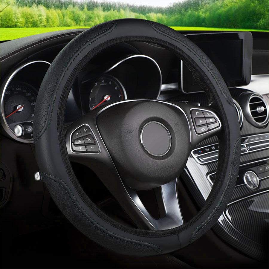 Universal No Inner Circle PU Leather Car Steering Wheel Cover - Textured Stitched Auto Interior Accessory