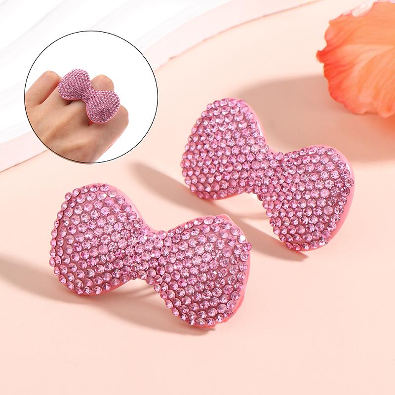 Y2K Sweet Shiny Pink Bow Open Ring For Girls Women Finger Rings Trendy Statement Jewelry Gifts