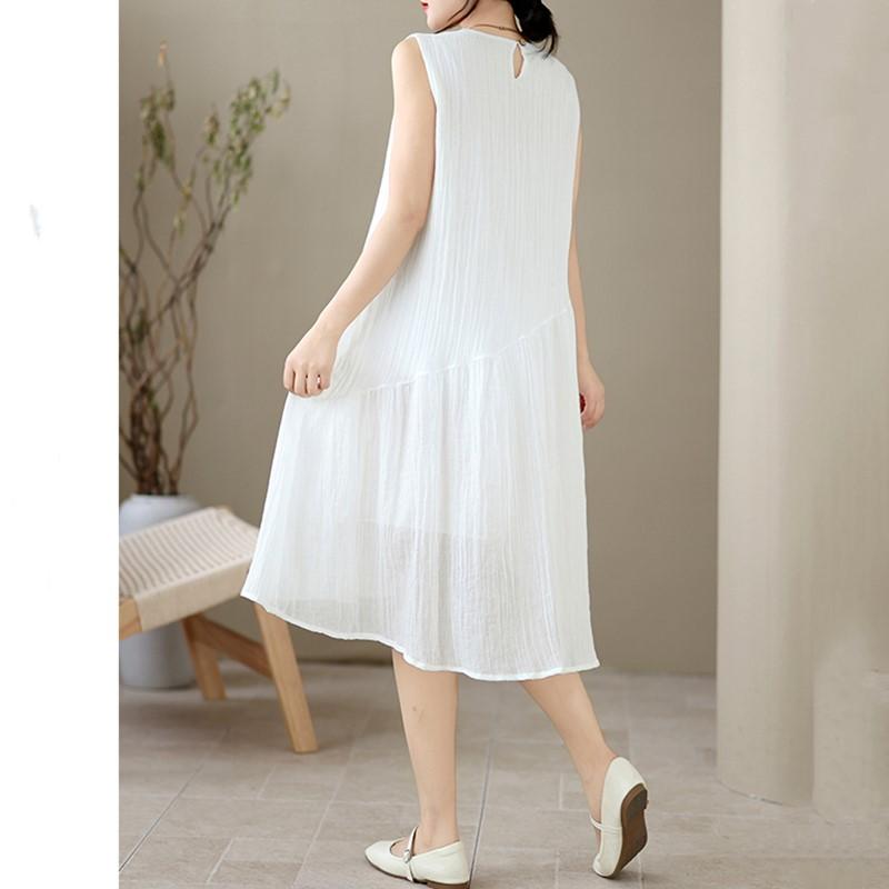 Bez rukávů Plus size vintage novinka v šatech pro ženy ležérní volné dlouhé letní šaty