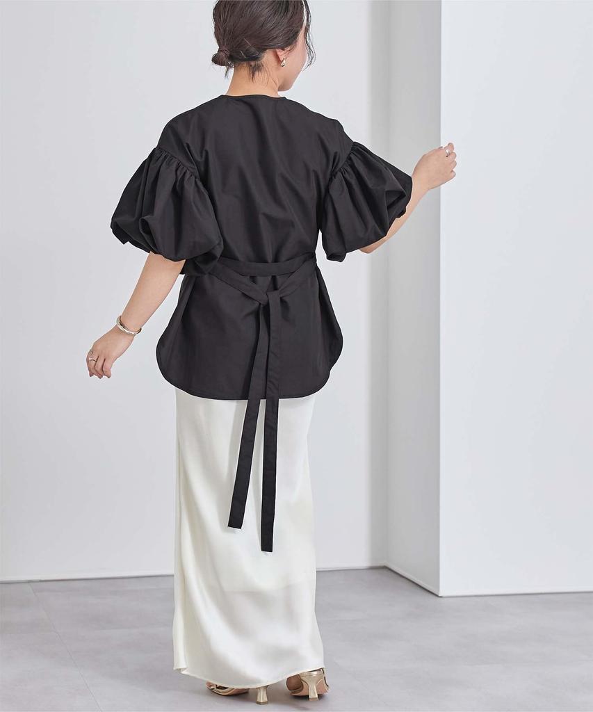 Yours Belted Collarless Balloon Sleeve Blouse BFXU1802 Small Black Women's