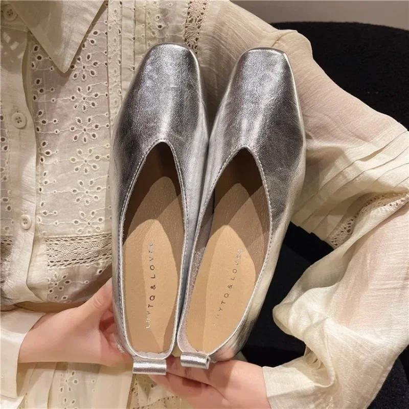 Fashion Grandma Shoes All-Match Square Toe Shallow Mouth Female Footwear Soft Retro Dress Summer New Flat Spring Square Toe Grandma Shoe