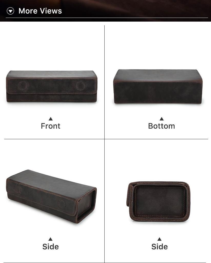 Estuche de Cuero Vintage Crazy Horse para Gafas - Hecho a Mano, Cierre Magnético a Presión, Almacenamiento para Viaje, Juego de 2