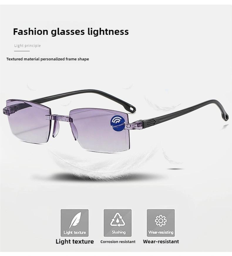 2 Pair New Men Women Rimless Reading Glasses Anti Blue Light Bifocal Far Near Magnification Eyewear Presbyopic Glasses +150 +200