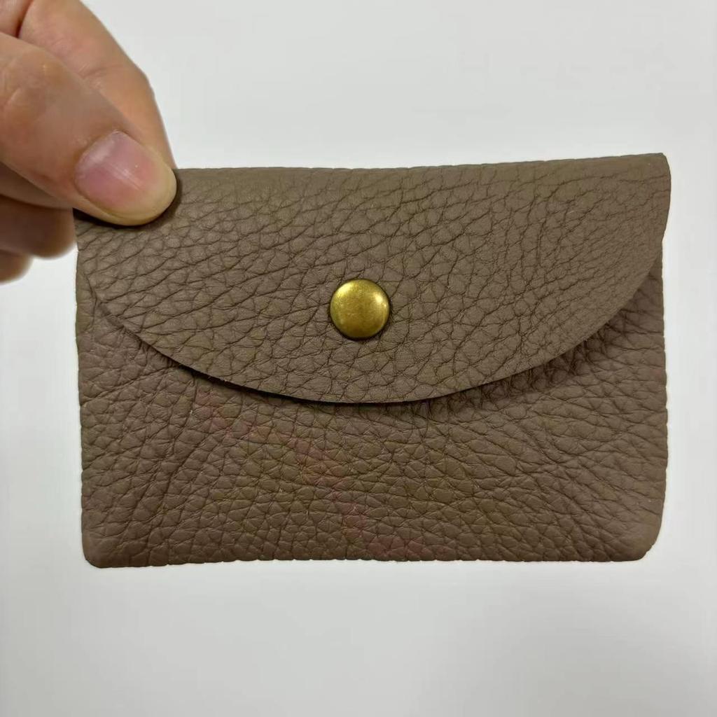 Top Grain Leather Snap Closure Coin Purse & ID Holder, Mini Lychee Pattern Card Holder for Men & Women