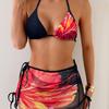 Sexy Laced Up Print Bikini Mesh Skirt 3 Piece Set Women Split Swimsuit Beach Bikini New Summer Swimwear Bikini Set