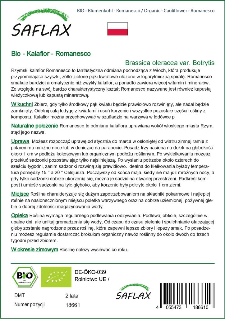 SAFLAX Organic - Cauliflower - Romanesco - 50 Seeds - Brassica Oleracea
