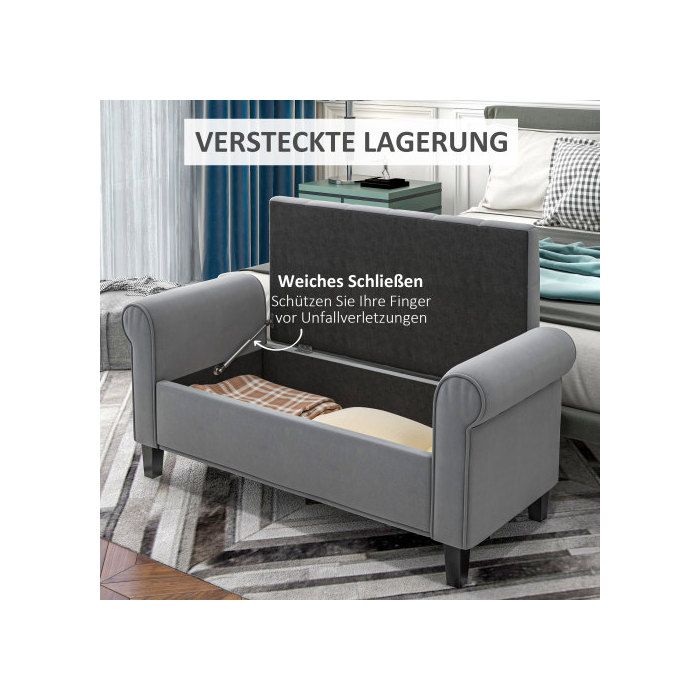 Banc Rembourré - HOMCOM - 126x48,5x47 Cm - Gris - Charge Max. 120 Kg - Rangement Caché