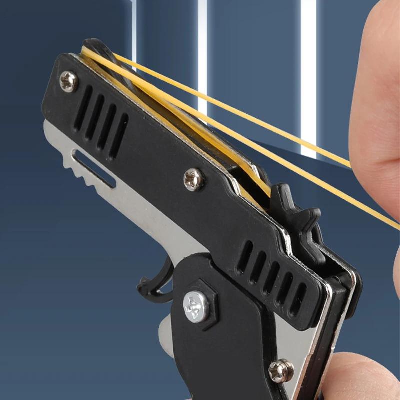 Metal Toy Gun Mini Burst Folding Rubber Band Gun Alloy Model Gun Pendant Outdoor Sports Toy Pistol Keychain for Boys Kids