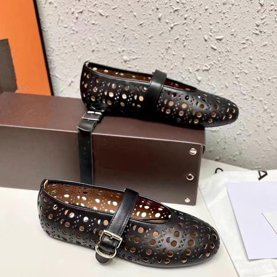 New spring and summer shallow mouth dancing single shoes one-word buckle belt hollow round head flat bottom niche ballet boat shoes