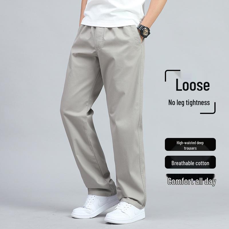 Men's Loose Fit Cotton Casual Pants with Multiple Pockets - Plus Size, Straight Leg, Ideal for Spring/Summer.