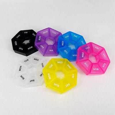 Organisateur de pilules rond portable 7 jours avec compartiments - Distributeur hebdomadaire de voyage et mini boîte à bijoux