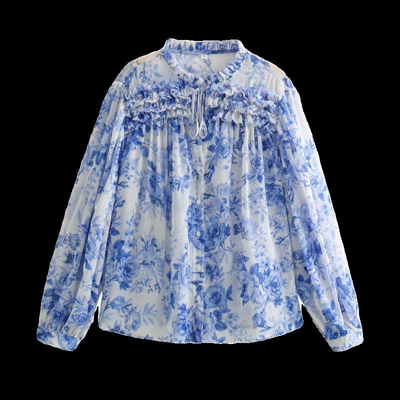 Jnleaog New Fall Women's Clothing European, American and French Style Laminated Decoration Flower Print Blouse 2298069 044