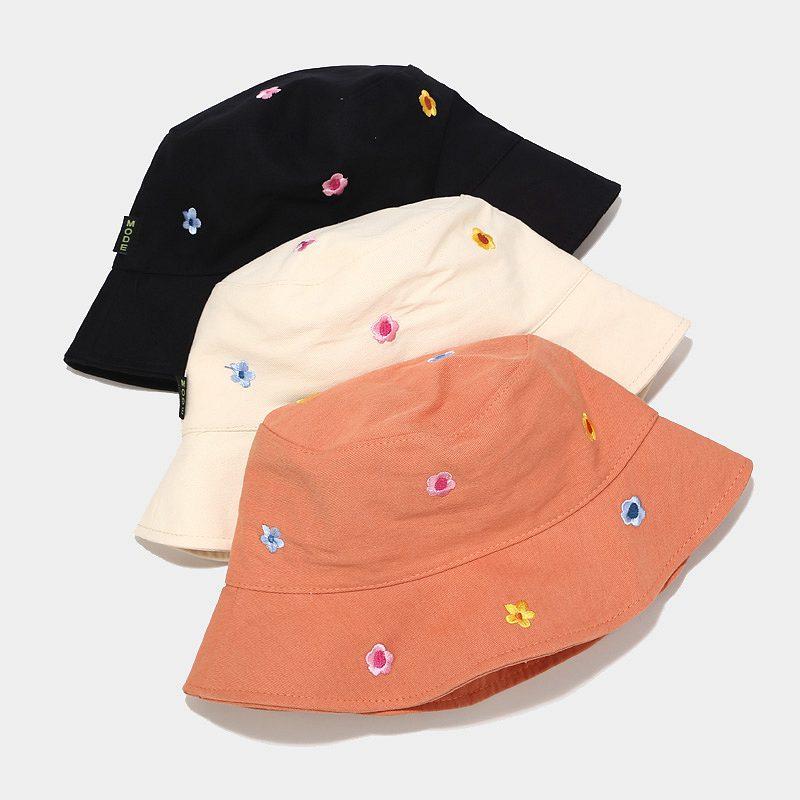 Four Seasons Cotton Flower Embroidery Bucket Hat Fisherman Hat Outdoor Travel Cap for Men and Women