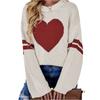 Women's Winter Versatile Long Sleeve Contrast Color Valentine's Day Love Loose Knitted Round Neck Pullover Sweater