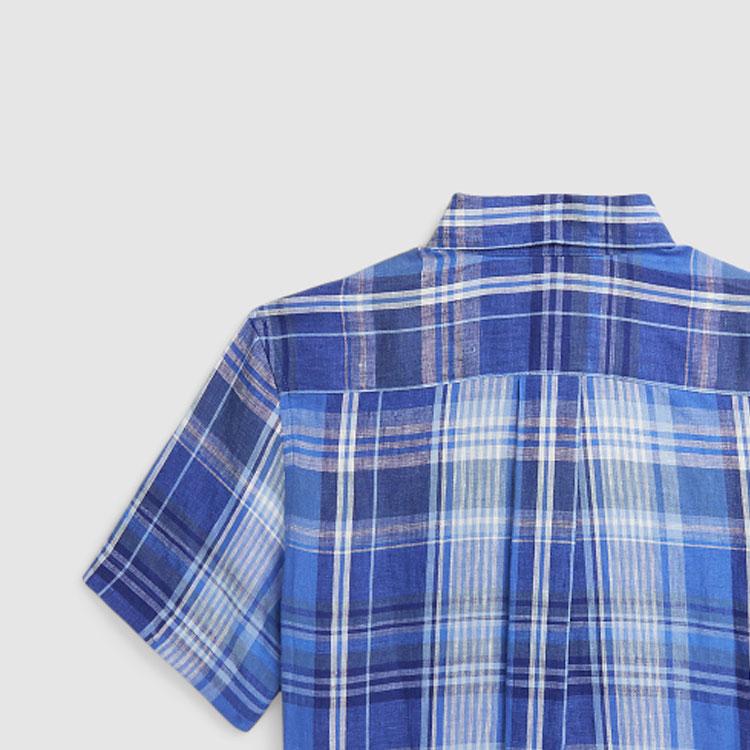 Polo Ralph Lauren Shirt Ss24 Plaid Print Bear Embroidery Single-Breasted Short Sleeve Kids Tops Blue CWPOWOVY6820476-400