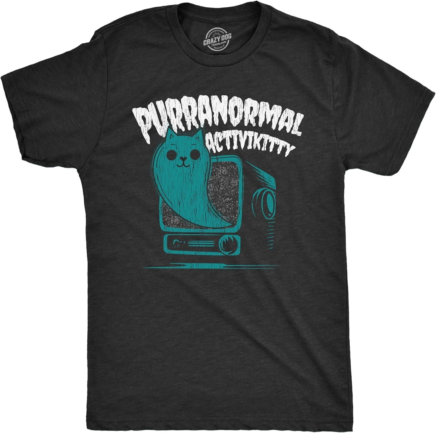 Mens Purranormal Activikitty T Shirt Funny Paranormal Cat T Shirt for Men Graphic Halloween Tee XXXXXL чёрный