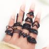 Swimming Black Bat Ring Fashion Love Mushroom Palm Spring 12-piece Ring Set for Women