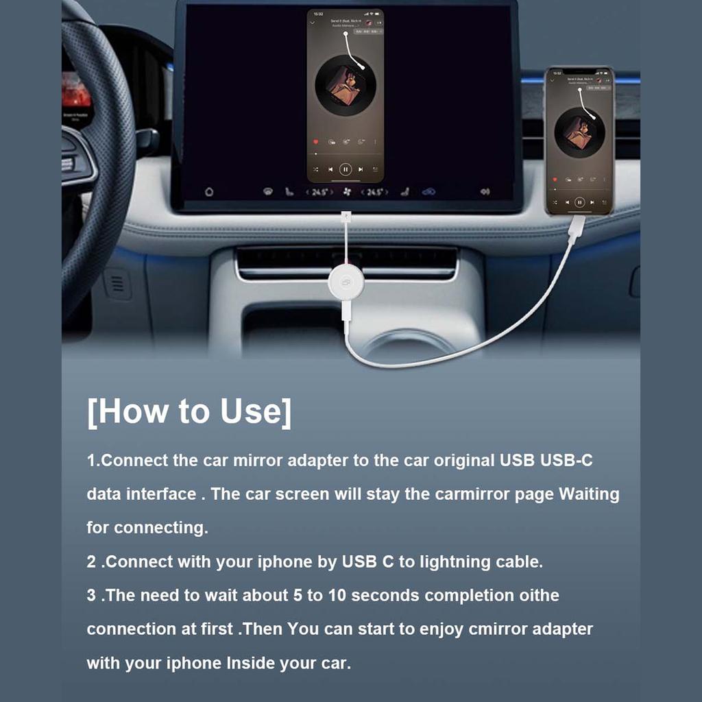 High-DefinitionsWireless Car Play Mirror Adapter Mirroring Dongle Converter for Car Screen Support USB Connect Universal