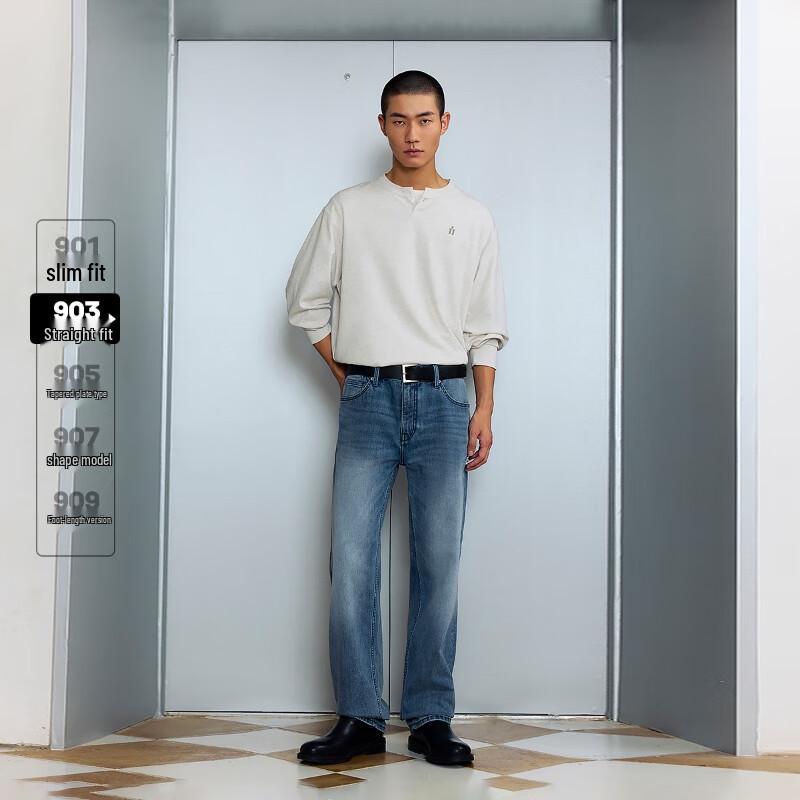 JACK&JONES Men's Loose Straight Multi-Pocket Mid-Blue Washed Jeans