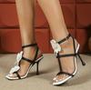 Fashion French Exquisite Thin-Heeled Open-Toe Sandals For Women, 2025 New Camellia One-Strap Square High Heels