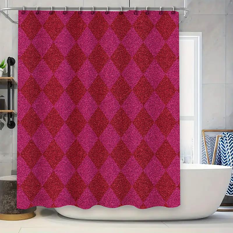 

Pink Plaid Shower Curtain Waterproof Bathroom Decor Bath Mat Set Home Decoration Accessories 3D Printed Diamond Shape Shagreen R W60H190(CM)-1 Pcs