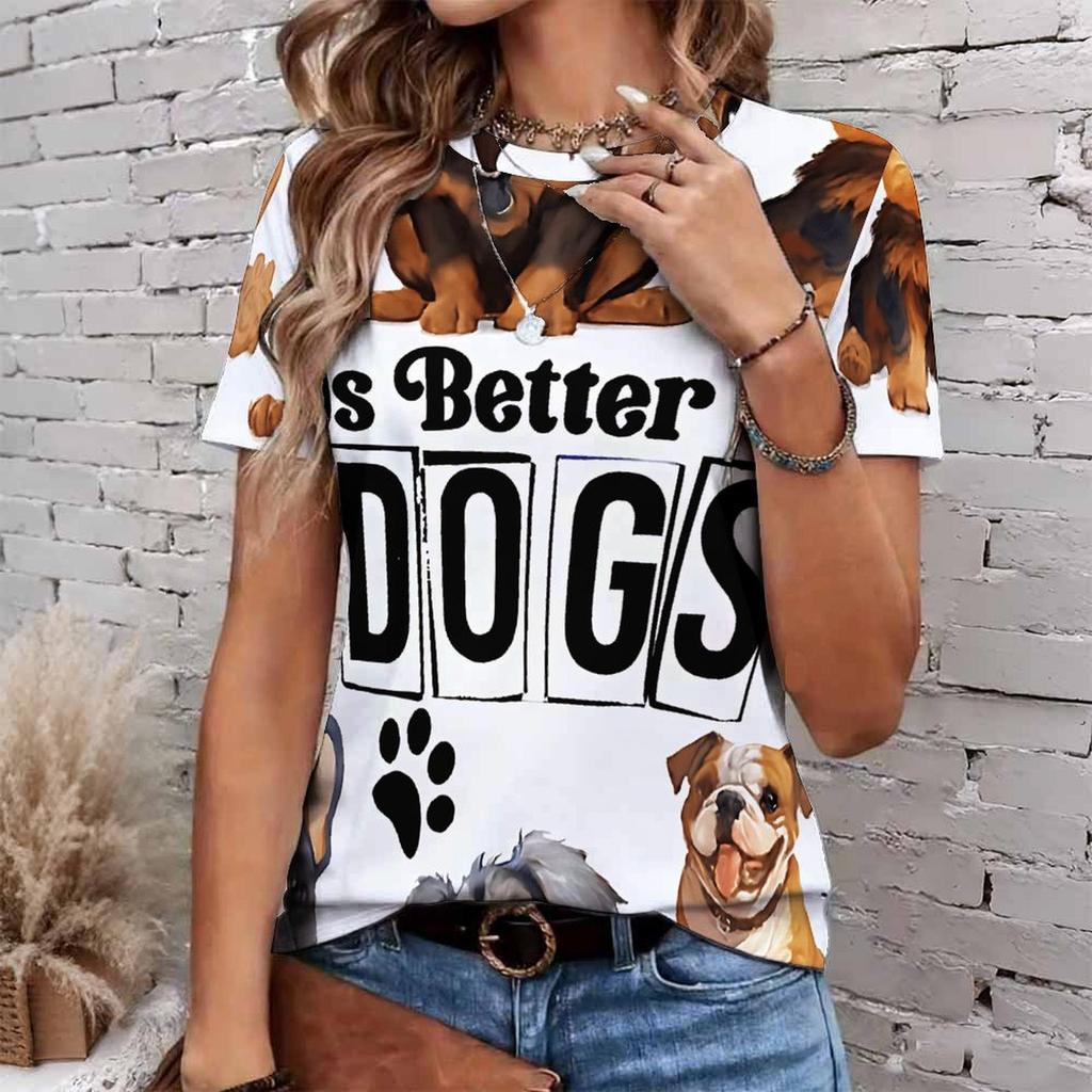 Fashion Women Retro Plush Animal Patterns Print T Shirt Funny Casual O-neck Short Sleeves T-shirt Summer Female Tee Shirt