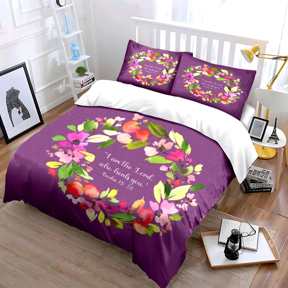 Floral Scripture Art for Inspiration Kid's and Adults' Bedroom Decor, Exquisite Three-piece Bedding Set Gift