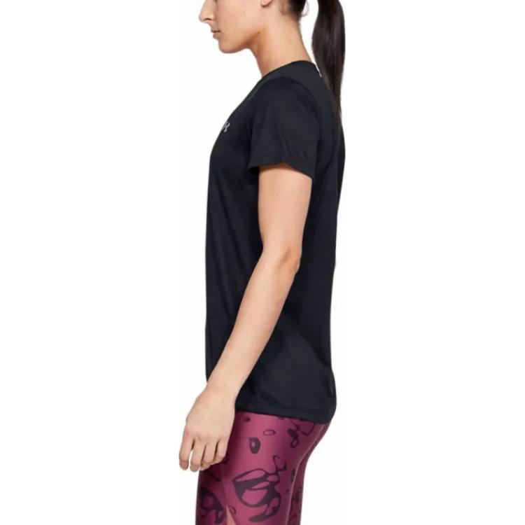 Under Armour Solid Color Logo V-Neck Short Sleeve T-Shirt Women Tops Black 1255839-002