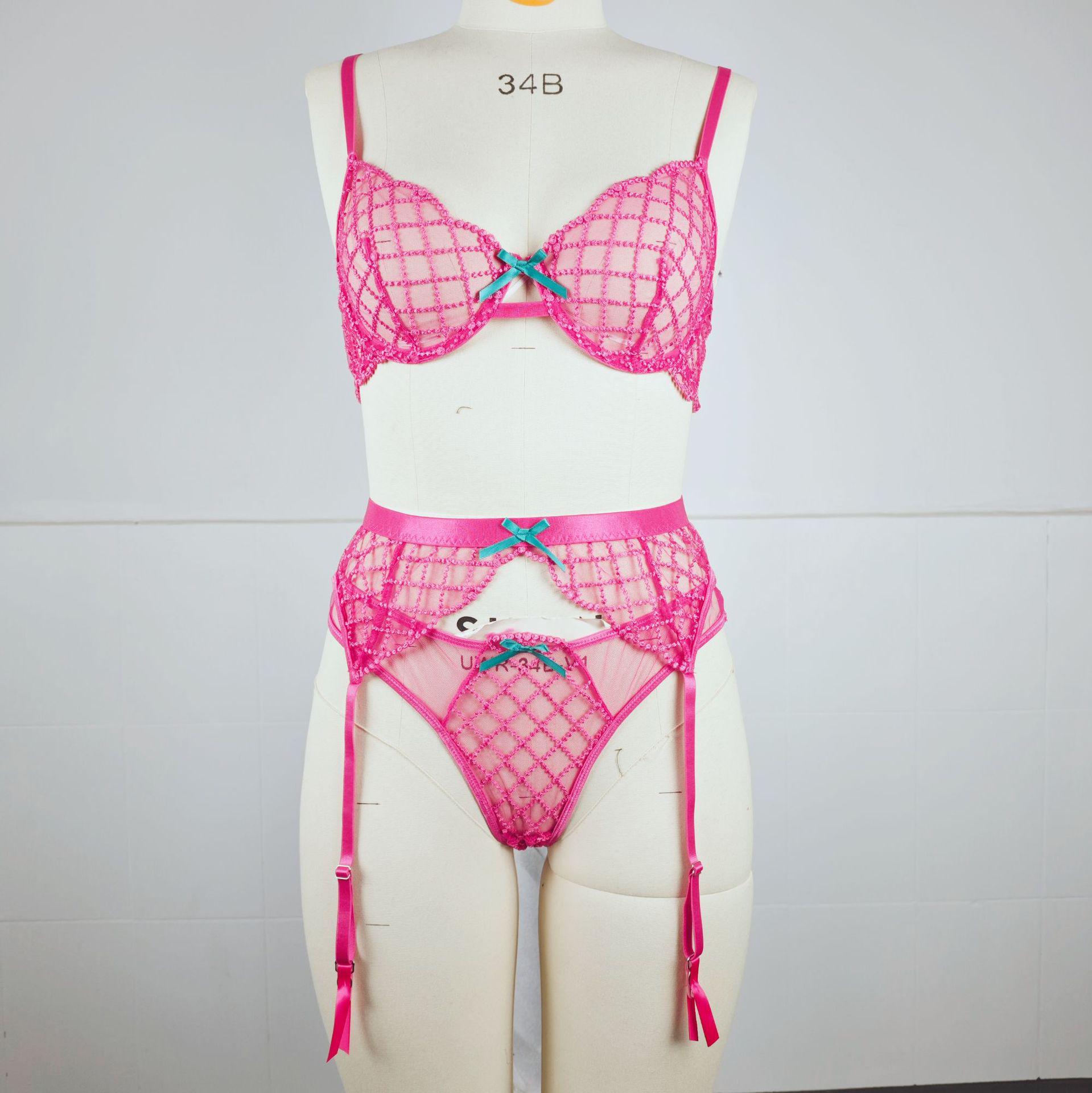 

Комплект кружевного бюстгальтера-слинга цвета «озеро голубое»: Трендовый европейский и американский 3-компонентный с поддержкой из стали L розы красного