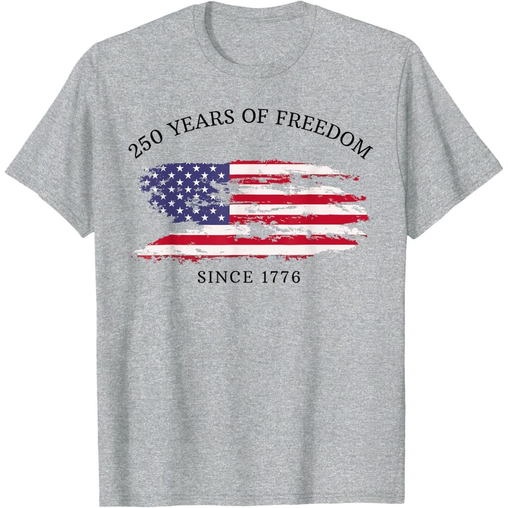 250 Years of Freedom Since 1776 American Flag Graphic Tee Casual Short Sleeve T-Shirt