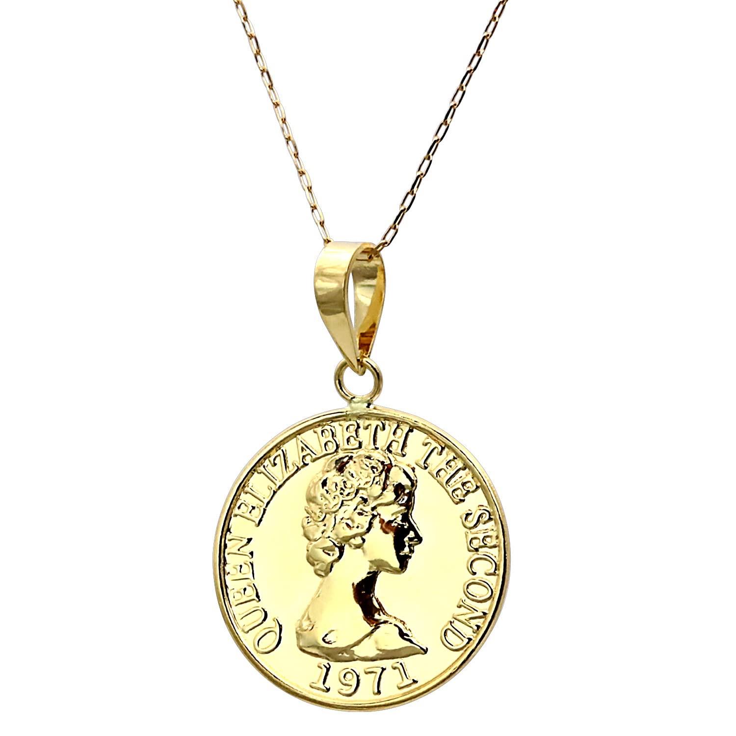 

18K Gold Necklace Gold K18 Elizabeth Coin 13mm Necklace with Chain [Sears] sp51-0002 золотой