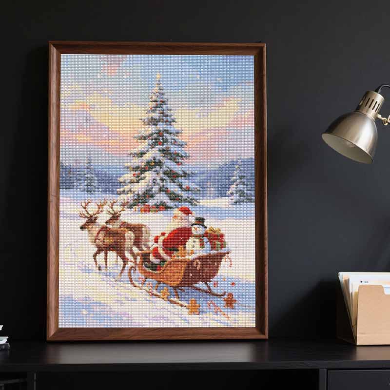 5D Diamond Painting Kit Christmas Santa Sleigh Full Drill Canvas Art DIY Rhinestone Craft for Bedroom Living Room Wall Decoration