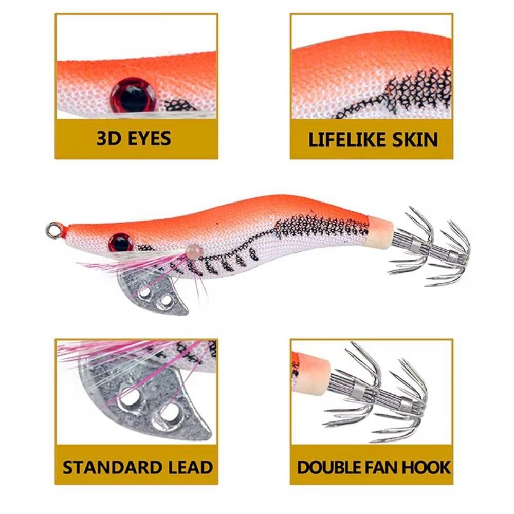 4/5Pcs Durable Luminous Squid Fishing Lure 3D Eyes Wooden Shrimp Bait  Fishing Accessories
