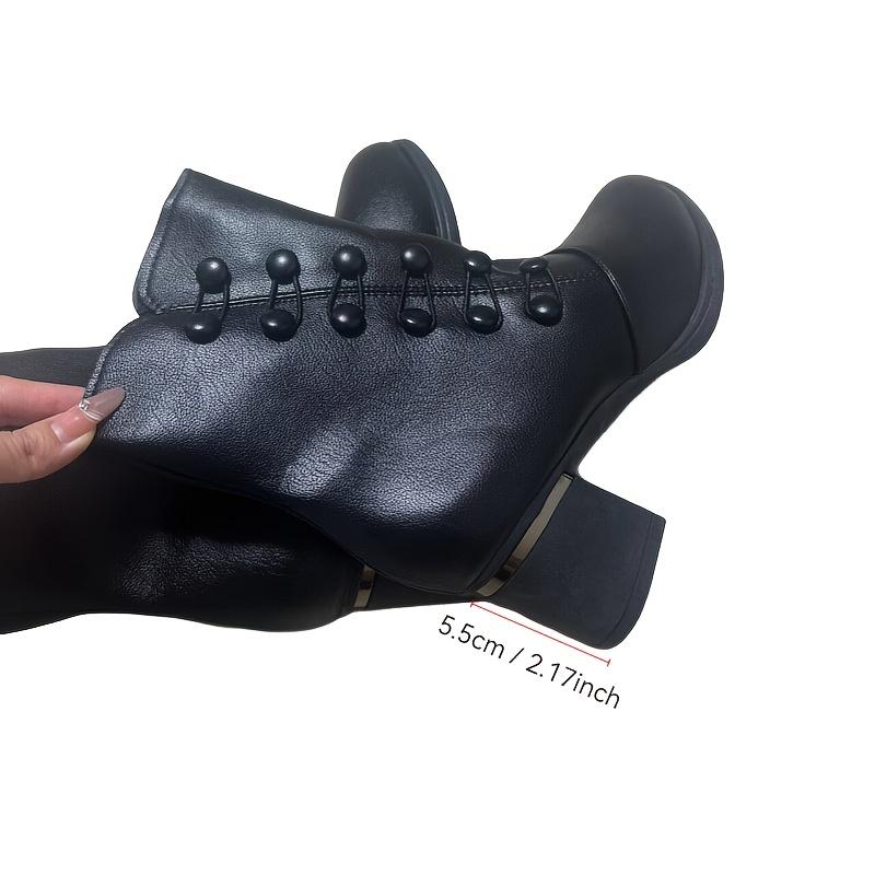 Nuovi Stivali Invernali da Donna, Caldi con Suola Spessa, Punta Affusolata Morbida, Colore Unito, Stivaletti Corti con Tacco Alto, Comodi Eleganti Stivaletti Corti con Tacco Chunky