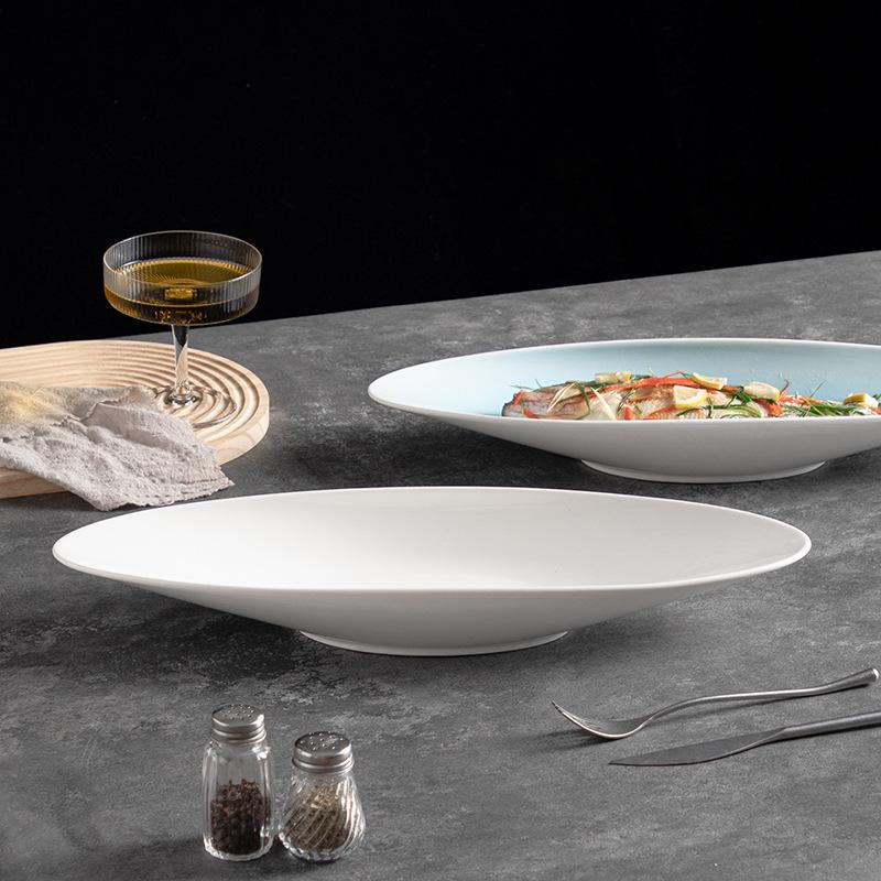 Restaurant, Hotel, Steamed Fish Dish, Front Brocade, Oval Strip Plate, Creative Ceramic Home Dish Plate, Pasta Salad Plate