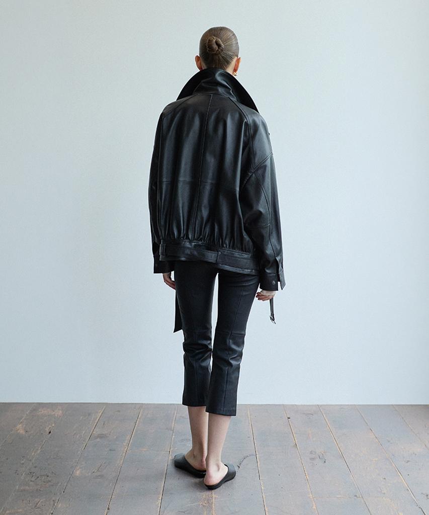 VERDEMAR High-Neck Belted Leather Blouson_Black
