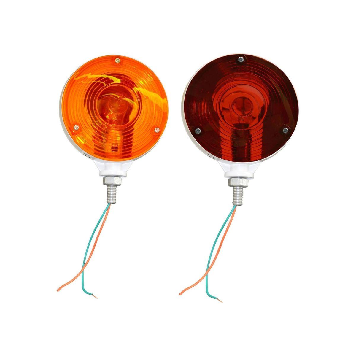 

2Pcs 12V Bulbs 4 Round Double Face Turn Signal Lights White Double Face Lights, Dual Face Truck Trailer Side marker Lights