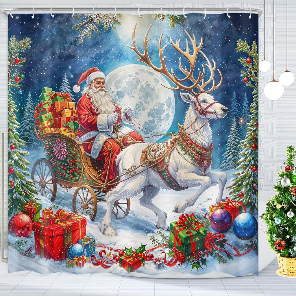 Christmas Shower Curtain Snowman Shower Curtain Set Holiday Shower Curtains Bathroom Curtain Decor Set with 12 Hooks