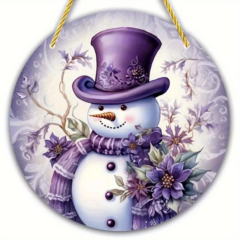 

Purple snowman winter decoration for wall, door, and home decor. чистый