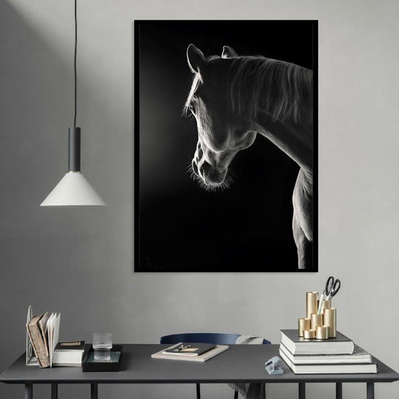 Arte Animal blanco y negro, pintura en lienzo de caballos, arte de pared, carteles e impresiones en lienzo, cuadros de pared modernos para decoración para sala de estar