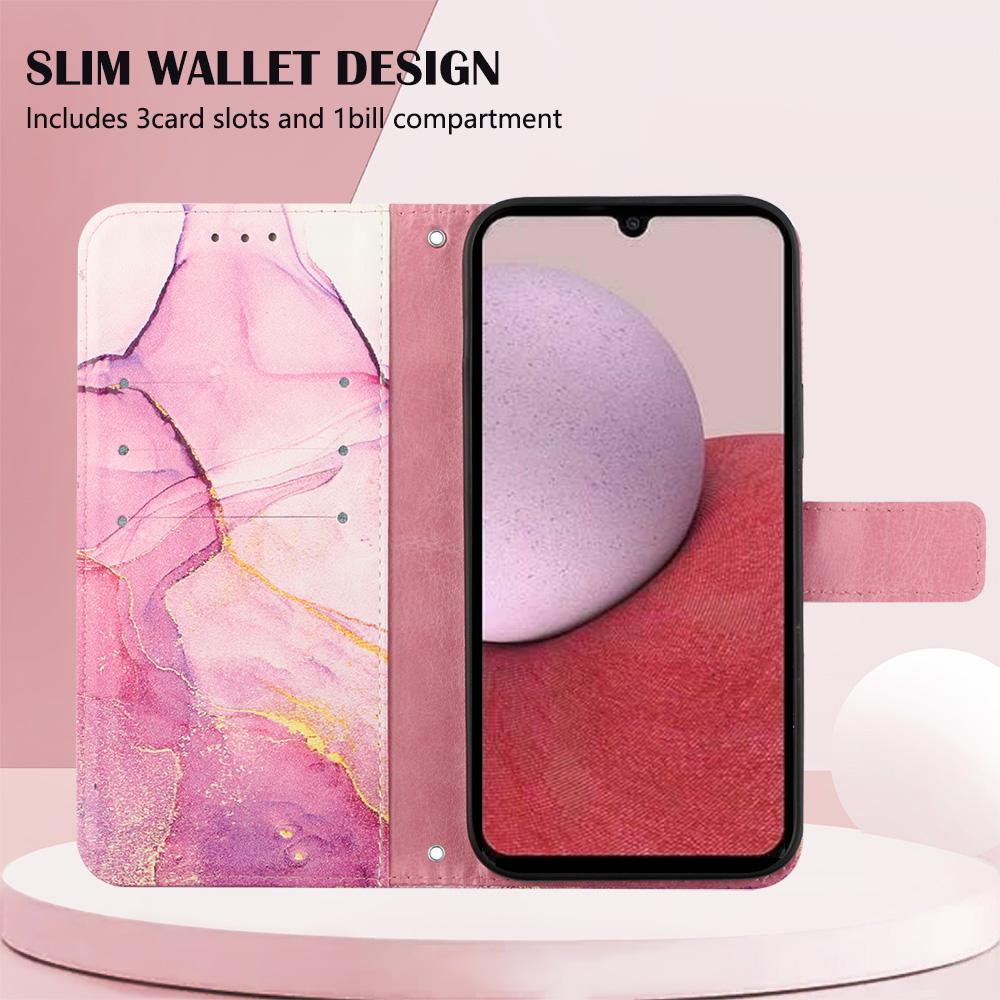 For Samsung Galaxy A05s 4G Leather Case with Shoulder Strap Marble Pattern Phone Stand Cover