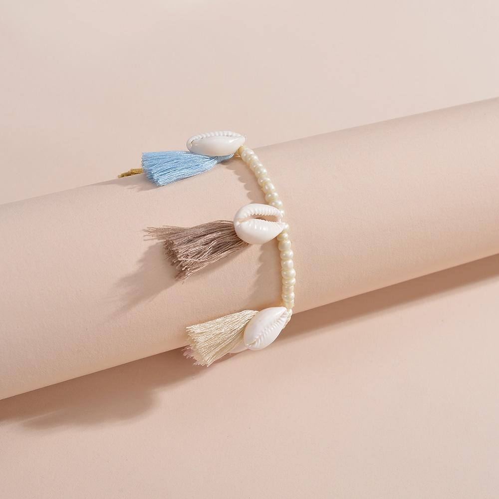 Bohemian style colorful tassel shell tassel women's anklet