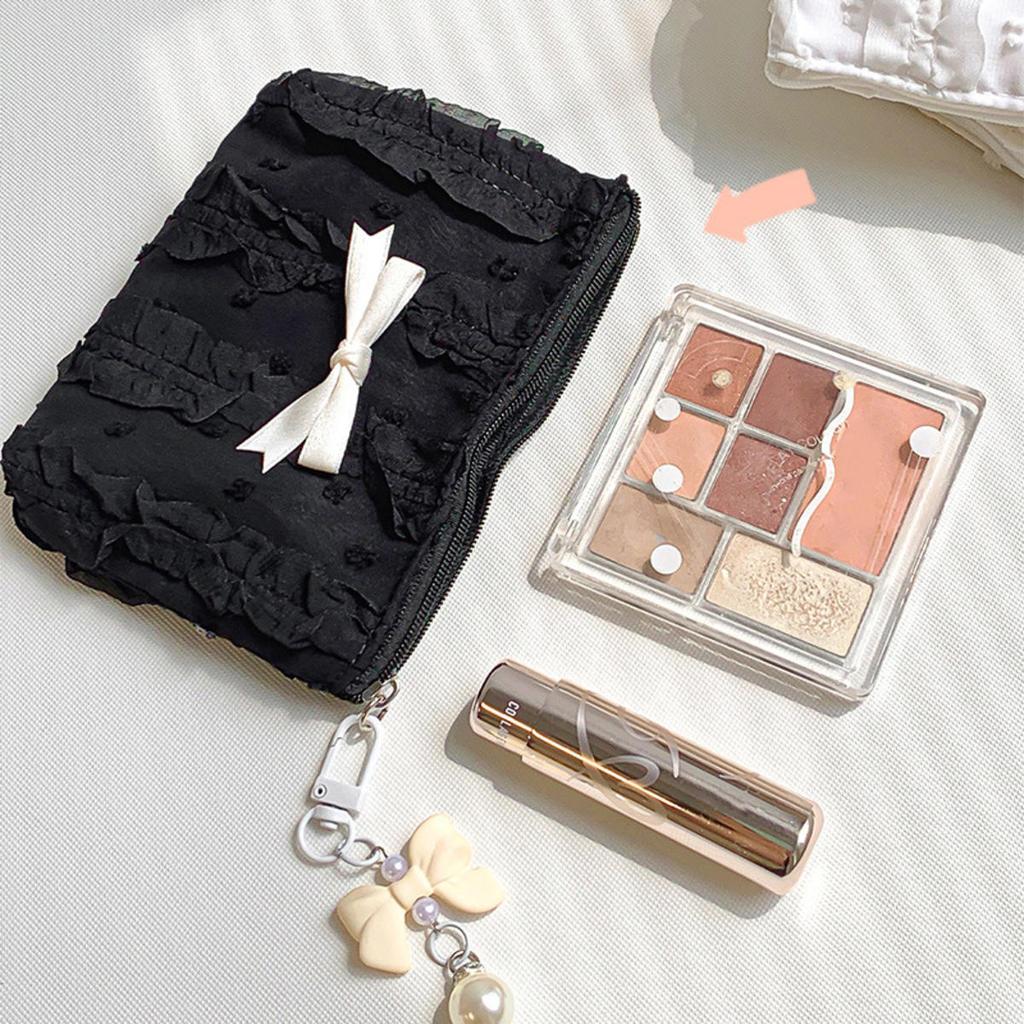 Cute Lace Bow Coin Purse Portable Cosmetic Storage Bag Women's Wallet Key Makeup Lipstick Pouch Headphone Organizer Clutch Bags
