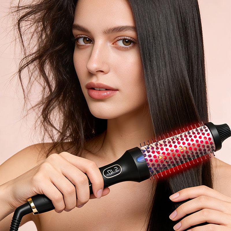OEM ODM Electric Heating Comb EU UK Plug Ionic Curling Iron Brushes with LED Display Fluffy Styling Comb 30-Second Fast Heating
