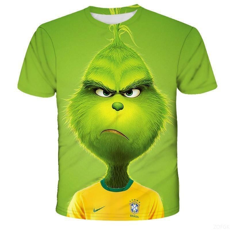 New 2025 Christmas Cartoon Green Fur Monster 3D Printed Men  Short Sleeve Grinch
