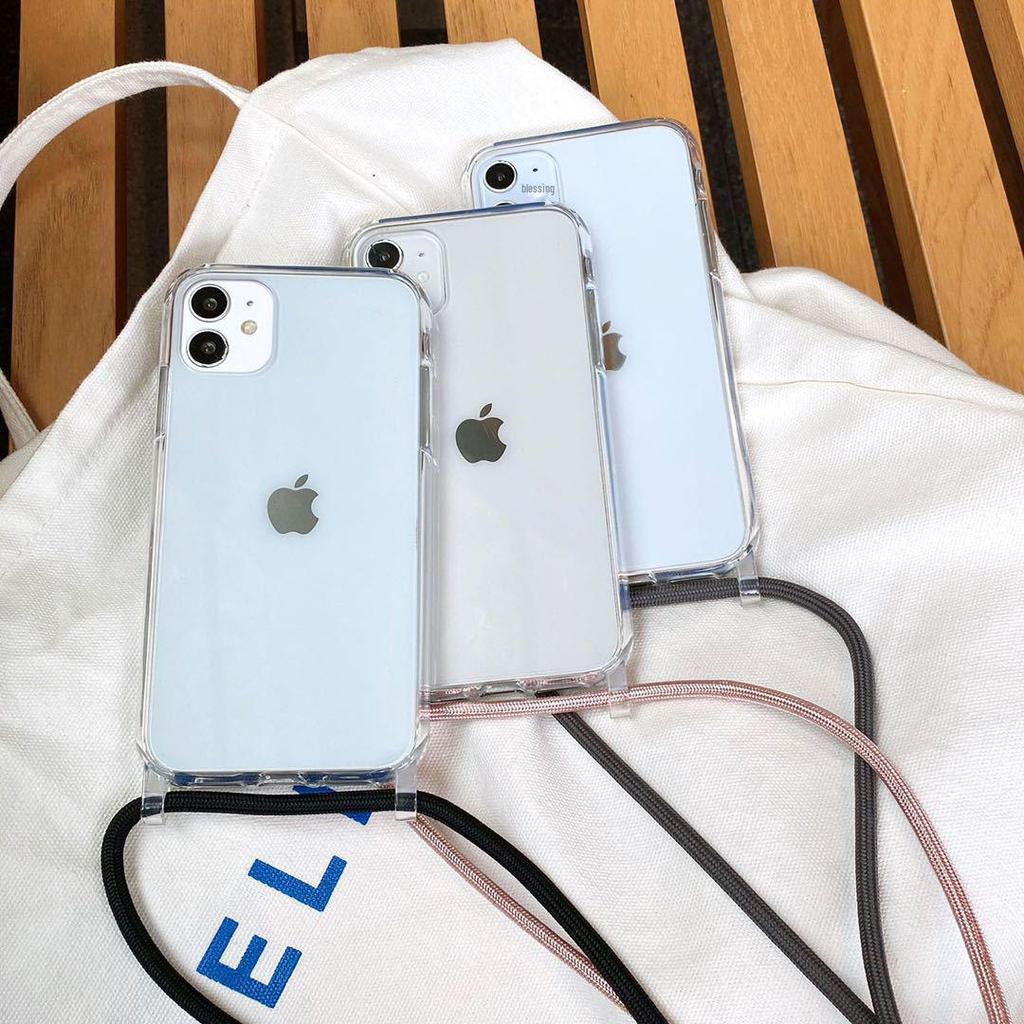 Gjennomsiktig iPhone 12 Pro Max-deksel med integrert snor for crossbody for iPhone 11, 13 Mini. Kompatibel med Apple 14.