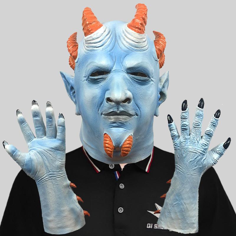Gruselige Sechseck-Dämonenmaske und Handschuh-Set für Halloween-Partys und Kostümveranstaltungen