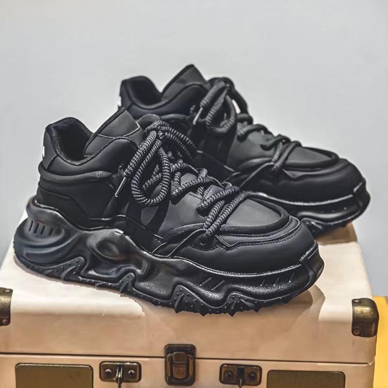 Fashion Chunky Sneakers Men Soft Sole Running Shoes Fashion Casual Leather Color Block Design Breathable Height Increased Platform Shoes