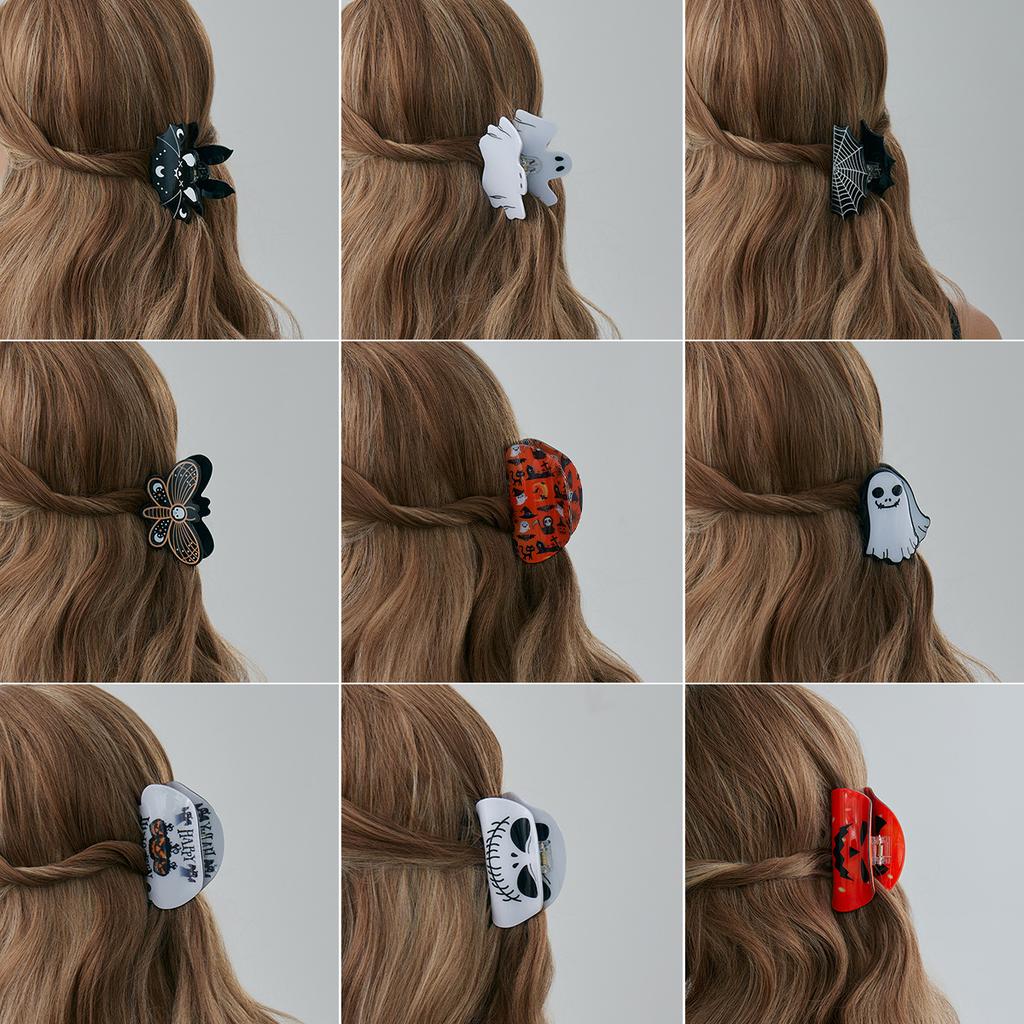 Funny Halloween Pumpkin Butterfly Grab Clip, Ghost Acrylic Spider Web Disc Hair Hairpin Head Jewelry